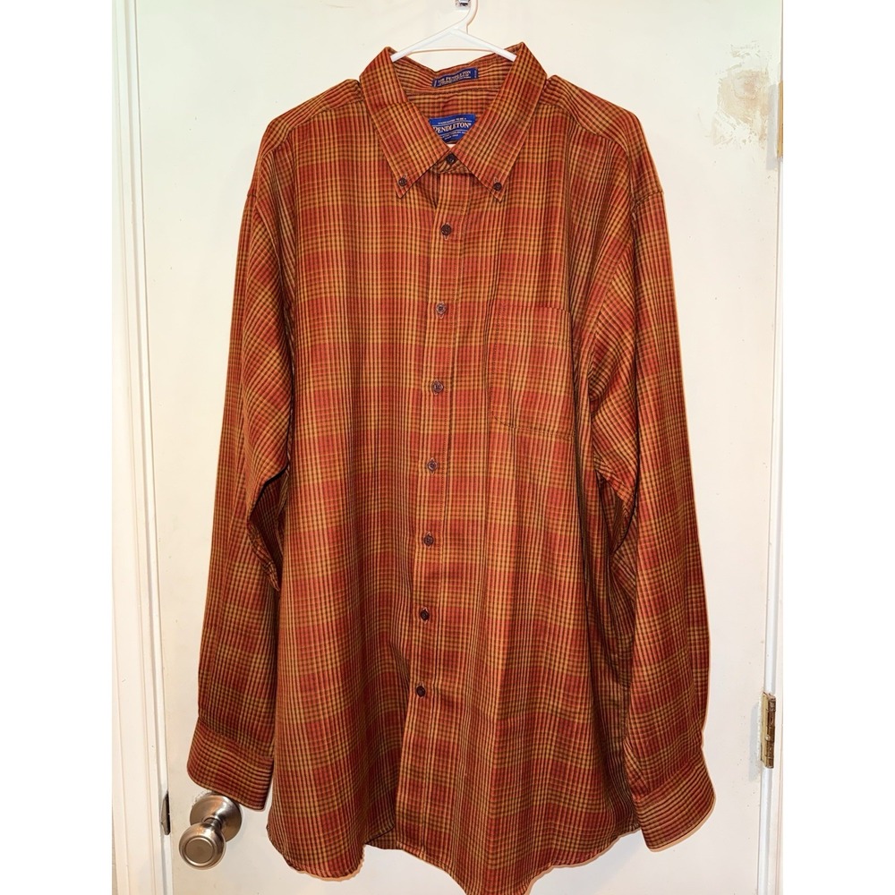 Sir Pendleton Men's Red Plaid Worsted Wool Shirt 2XL Long